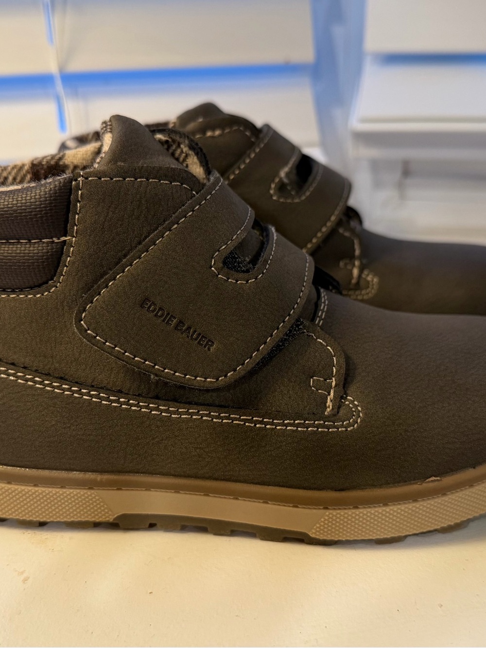 Eddie Bauer Kids Brown with plaid lining Velcro boots size 11 little kids